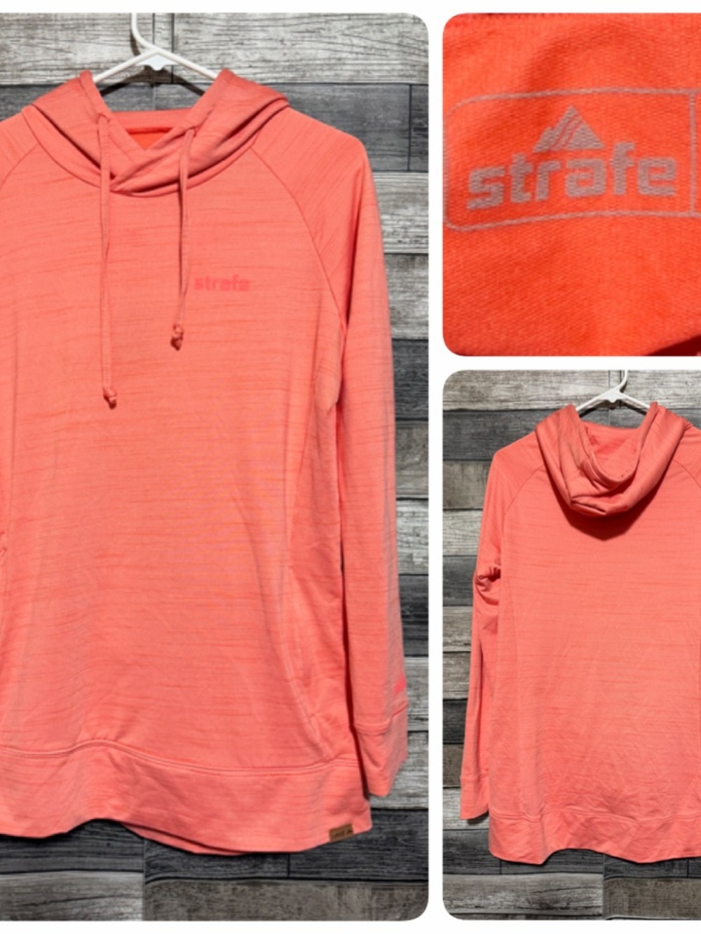 Strafe Performance Hoodie Women’s L Coral Pullover Zip Pockets Stretch